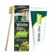 WHITE GLO PURE natūrali balinamoji dantų pasta + ekologiškas bambukinis šepetėlis